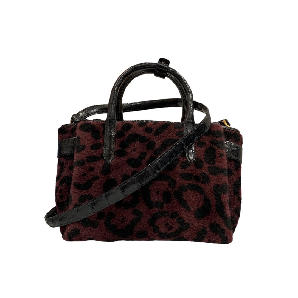 Nancy Gonzalez Burgundy and Black Leopard Calf Hair Crossbody Tote